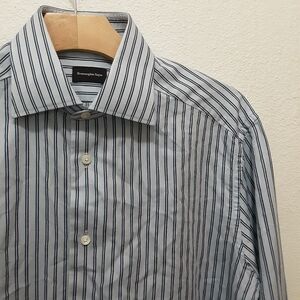Ermenegildo Zegna Blue Stripe Dress Shirt 39 / 15.5